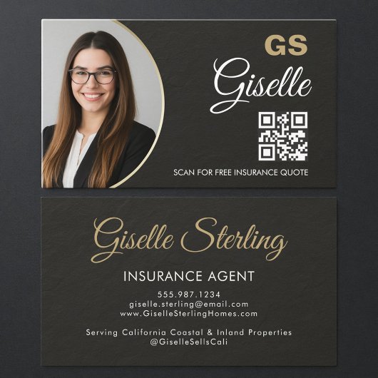 Versicherung Agent Slate Stone Schwarz Foto QR-Cod Visitenkarte