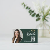 Versicherung Agent Smaragdgrün Gold Foto QR-Code Visitenkarte (Stehend Vorderseite)