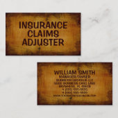 Versicherungsansprüche Adjuster Antike Visitenkart Visitenkarte (Vorne/Hinten)