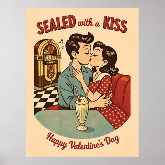 Versiegelt mit einem Kuss Retro 50er Jukebox  Poster (Vorne)