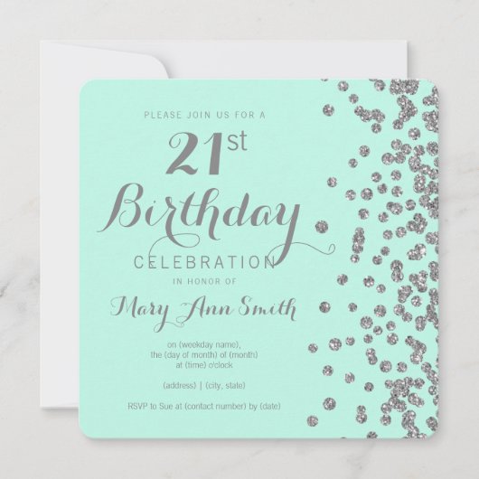 Versilbern Sie 21. Einladung (Vorderseite)