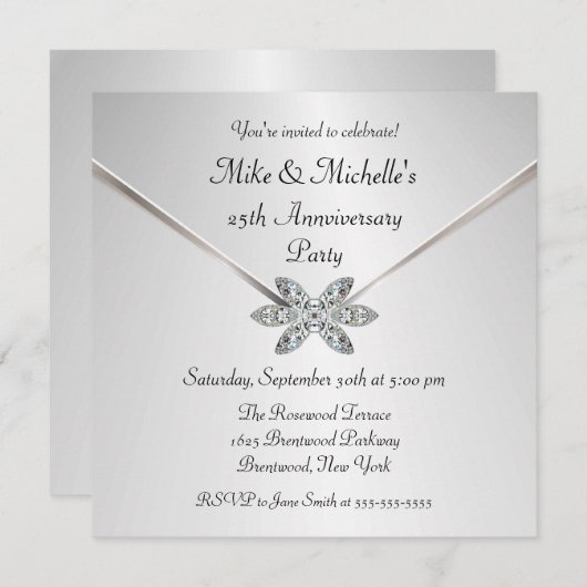 Versilbern Sie 25. Einladung (Vorne/Hinten)