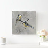 Versilberte Vogel-Paare des Aviary-| Quadratische Wanduhr (Zuhause)