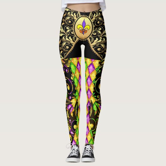 Version 2 Mardi Gras Diamonds Pop Fashion Leggings (Vorderseite)