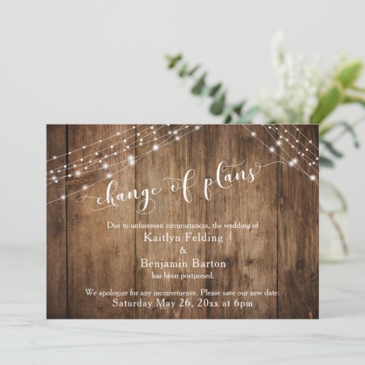 Verspätete Änderung der Pläne für Holz und Licht Einladung (Stehend Vorderseite)