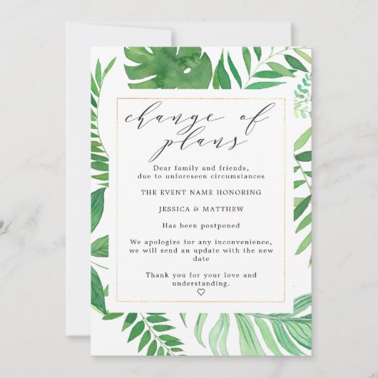 Verspätete Änderung der Pläne für tropische Hochze Ankündigung (Vorderseite)
