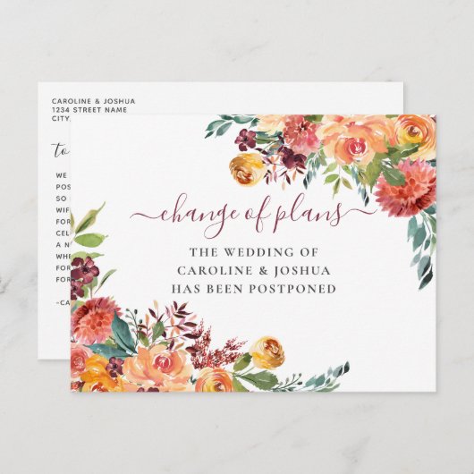 Verspätete Blume des Hochzeitsfalls Postkarte (Vorne/Hinten)