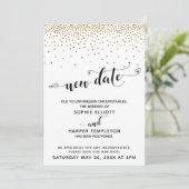 Verspätete Hochzeit Gold Confetti & Herz Neuer Ter Einladung (Stehend Vorderseite)