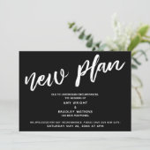 Verspätete Hochzeit Neue Plan Schwarze Ankündigung (Stehend Vorderseite)
