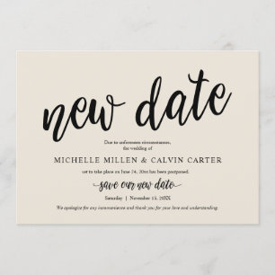 Verspätete Hochzeit, neues Datum, Creme, Bekanntga Einladung