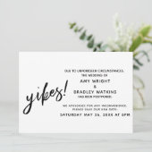 Verspätete Hochzeit Spaß Announcement Yikes! Einladung (Stehend Vorderseite)