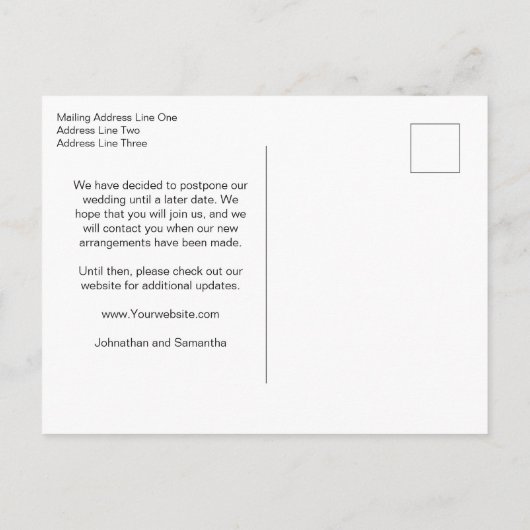 Verspätete Hochzeit später Datum Feier Postkarte (Rückseite)