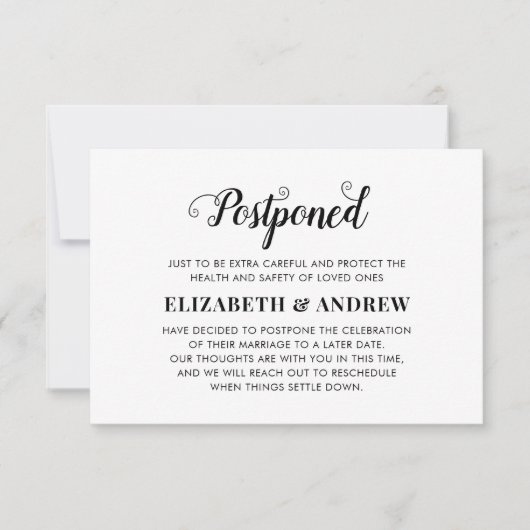 Verspätete Hochzeitänderung von Plänen Elegantes S Ankündigung (Vorderseite)