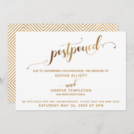 Verspätete Hochzeitdetails Goldherzen-Kalligrafie Einladung