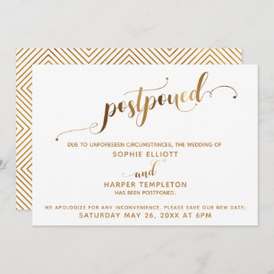 Verspätete Hochzeitdetails Goldherzen-Kalligrafie Einladung