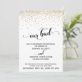 Verspätete Hochzeiten Gold Confetti & Hearts Einladung (Stehend Vorderseite)