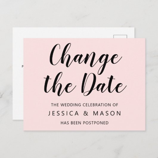 Verspätete Hochzeitsankündigung ändern das Datum Postkarte (Vorne/Hinten)