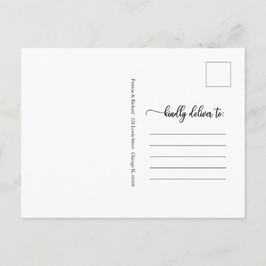 Verspätete Hochzeitsankündigung Elegante Kalligrap Postkarte (Rückseite)