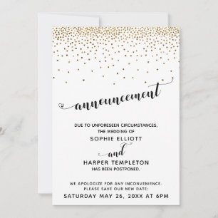 Verspätete Hochzeitsschrift Gold Confetti & Herz Einladung