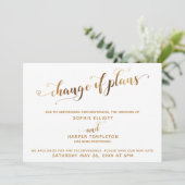 Verspätete Hochzeitsumstellung der Pläne Gold & He Einladung (Stehend Vorderseite)