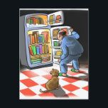 Verspätete Nacht Buchen Snack Postkarte<br><div class="desc">Cartoon-Illustration eines Mannes,  der für eine späte Nacht im Kühlschrank sucht</div>