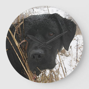 Verspätete Saisonjagd - Schwarzes Labor - Labrador Große Wanduhr