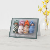 Verspäteter Geburtstag, lustig: Vier Lehm-Babys Karte (Gelbe Blume)