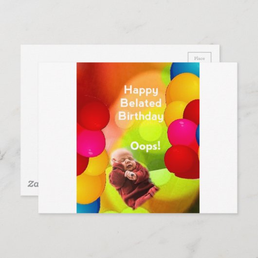 Verspäteter Geburtstag mit Ballonen Postkarte (Vorne/Hinten)