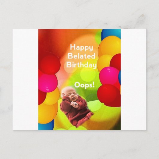 Verspäteter Geburtstag mit Ballonen Postkarte (Vorderseite)