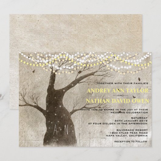 Verspäteter Herbst oder Winter-Rustikal-Baumhütten Einladung (Vorne/Hinten)