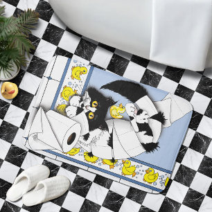 Verspielte Anzugkatze Toilettenpapier Chaos Blau G Badematte