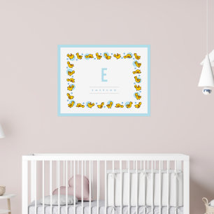 Verspielte Baby-Enten Blaues Monogramm-Wandbild fü Poster