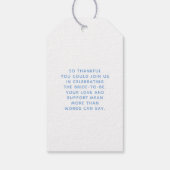 Verspielte blaue Schleife handgeschriebene Hochzei Geschenkanhänger (Rückseite)