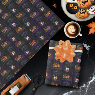 Verspielte blonde Hexe Kürbis Lila Fantasy Geschenkpapier
