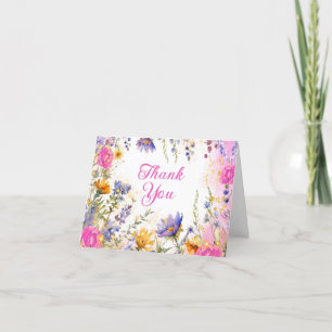 Verspielte Bunte Gartenblumen Falscher Glitter Dankeskarte
