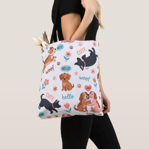Verspielte Cartoon-Hunde Wiese-Tragetasche Tasche