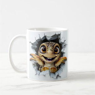 Verspielte Cartoon-Schildkröte taucht auf Kaffeetasse