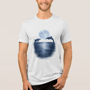 Verspielte Delfine im Mondlicht Tri-Blend Shirt