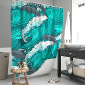 Verspielte Delphine und Meereswellen Duschvorhang