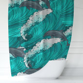 Verspielte Delphine und Meereswellen Duschvorhang