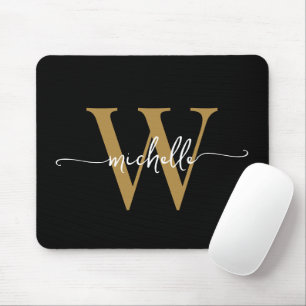 Verspielte Elegante Schwarze Gold Monogramm Name S Mousepad