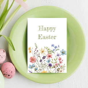 Verspielte Farbige Wildblumenblüte Frohe Ostern Feiertagskarte
