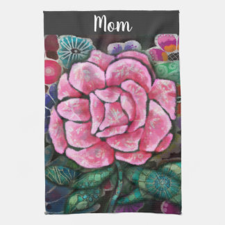 Verspielte Florale Rosa-Rosen-Kunst im Jugendstil Geschirrtuch
