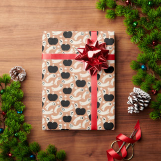 Verspielte Geister und Kürbisse auf Schwarz – Hall Geschenkpapier