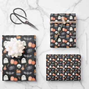 Verspielte Geister und Kürbisse Halloween Geschenkpapier Set