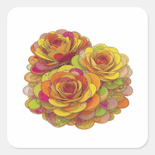Verspielte gelbe THREE ROSES Dekorationskunst Quadratischer Aufkleber