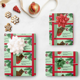 Verspielte Grüne Niedliche Weihnachten Braune Katz Geschenkpapier Set