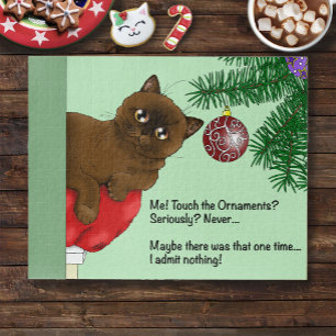 Verspielte grüne süße Weihnachts braune Katze Humo Puzzle
