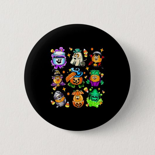 Verspielte Halloween-Snack-Eimer-Kunst für Foodies Button (Vorderseite)
