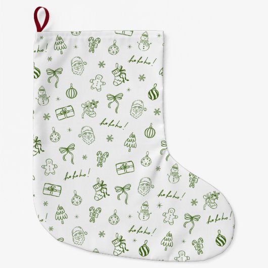 Verspielte handgezeichnete Doodle-Grüntöne Großer Weihnachtsstrumpf (Vorderseite)